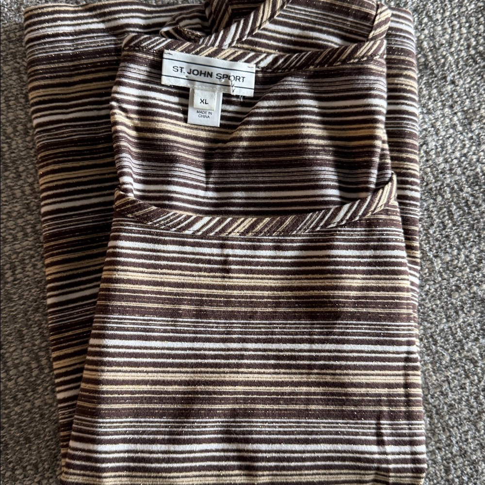 Striped Brown and White Sleeveless Top - St John Sport - XL